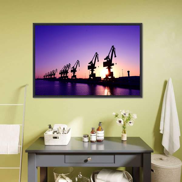 Gantry Crane In Port Canvas Wall Art-1 Piece-Floating Frame-24" x 16"-Tiaracle