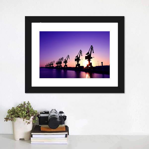 Gantry Crane In Port Canvas Wall Art-1 Piece-Framed Print-20" x 16"-Tiaracle
