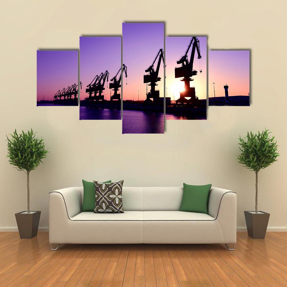Gantry Crane In Port Canvas Wall Art-5 Star-Gallery Wrap-62" x 32"-Tiaracle