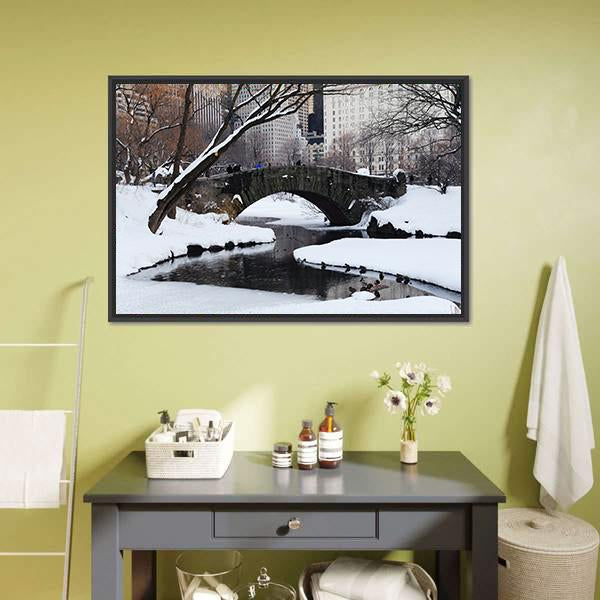 Gapstow Bridge In Snow Canvas Wall Art-3 Horizontal-Gallery Wrap-25" x 16"-Tiaracle