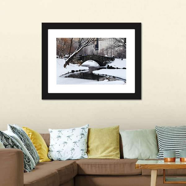 Gapstow Bridge In Snow Canvas Wall Art-3 Horizontal-Gallery Wrap-25" x 16"-Tiaracle