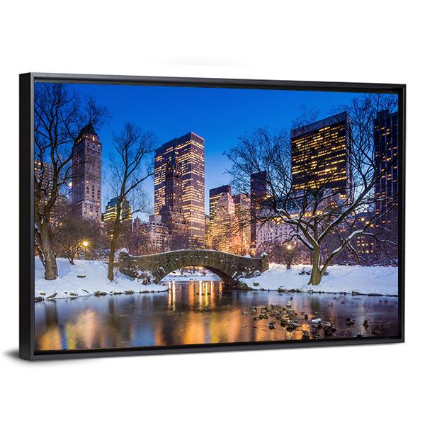 Gapstow Bridge In Winter Canvas Wall Art-3 Horizontal-Gallery Wrap-25" x 16"-Tiaracle