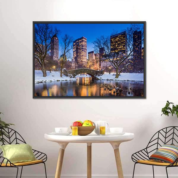 Gapstow Bridge In Winter Canvas Wall Art-3 Horizontal-Gallery Wrap-25" x 16"-Tiaracle
