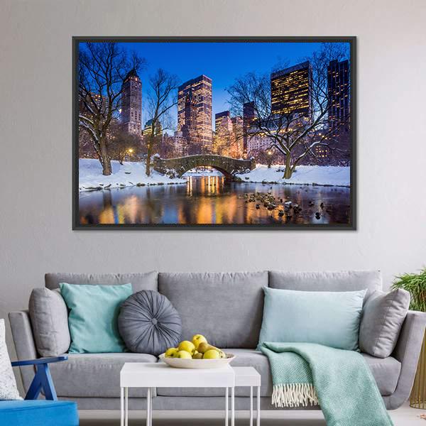 Gapstow Bridge In Winter Canvas Wall Art-3 Horizontal-Gallery Wrap-25" x 16"-Tiaracle