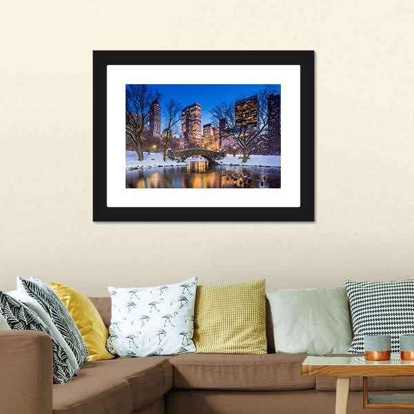 Gapstow Bridge In Winter Canvas Wall Art-5 Horizontal-Gallery Wrap-22" x 12"-Tiaracle