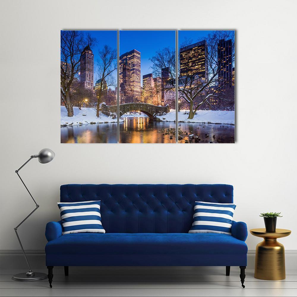 Gapstow Bridge In Winter Canvas Wall Art-3 Horizontal-Gallery Wrap-37" x 24"-Tiaracle