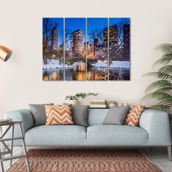 Gapstow Bridge In Winter Canvas Wall Art-4 Horizontal-Gallery Wrap-34" x 24"-Tiaracle