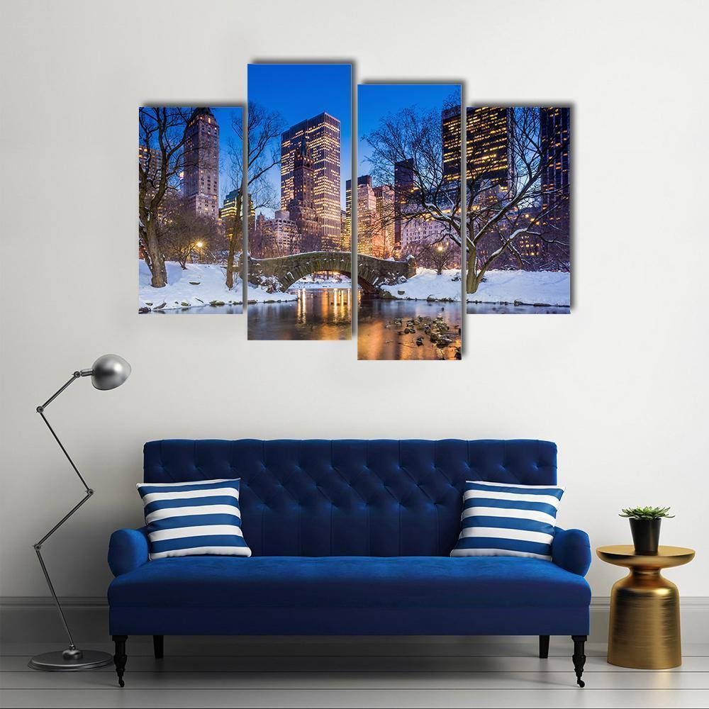 Gapstow Bridge In Winter Canvas Wall Art-4 Pop-Gallery Wrap-50" x 32"-Tiaracle