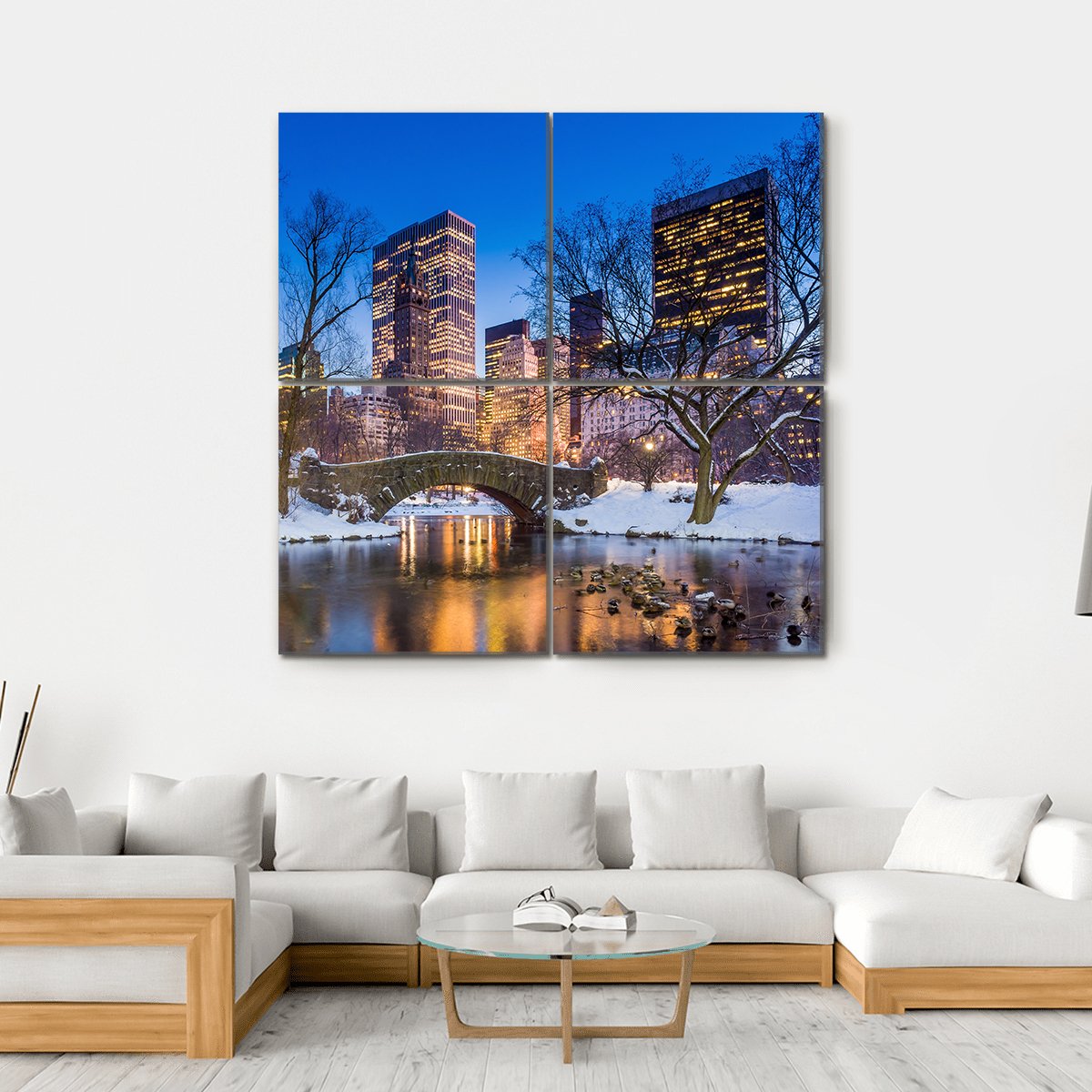 Gapstow Bridge In Winter Canvas Wall Art-4 Square-Gallery Wrap-17" x 17"-Tiaracle