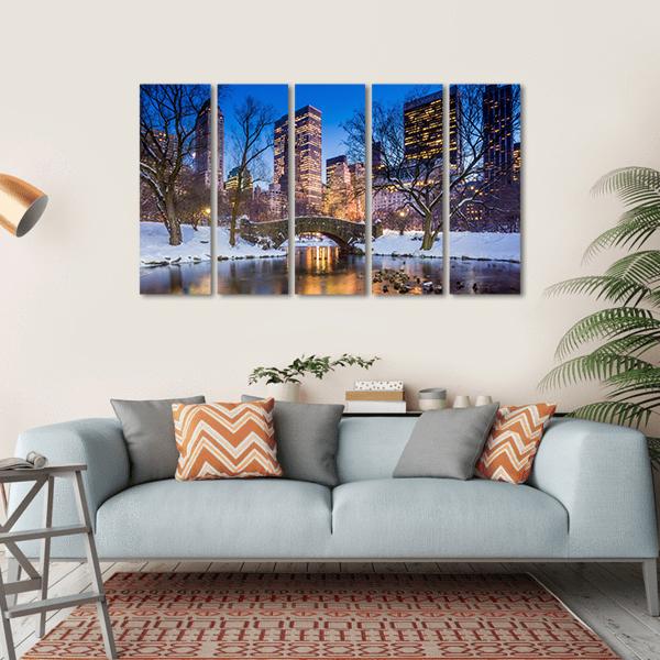 Gapstow Bridge In Winter Canvas Wall Art-5 Horizontal-Gallery Wrap-22" x 12"-Tiaracle