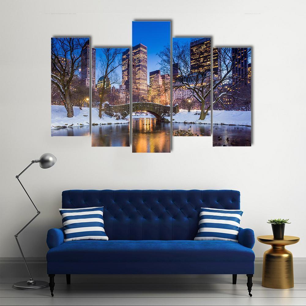 Gapstow Bridge In Winter Canvas Wall Art-5 Pop-Gallery Wrap-47" x 32"-Tiaracle