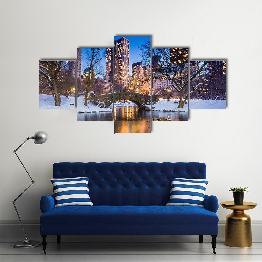 Gapstow Bridge In Winter Canvas Wall Art-5 Star-Gallery Wrap-62" x 32"-Tiaracle