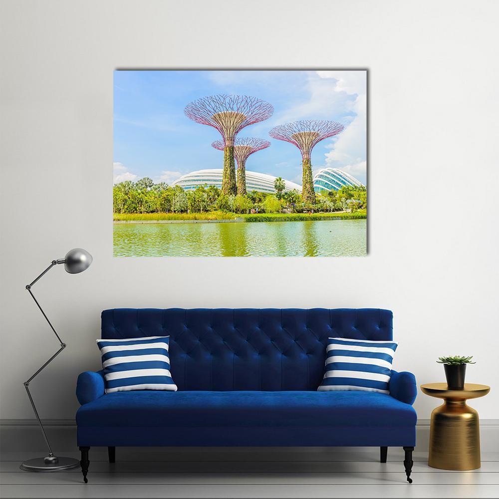 Gardens by the Bay Supertrees Canvas Wall Art in green and blue, single panel hung on a wall