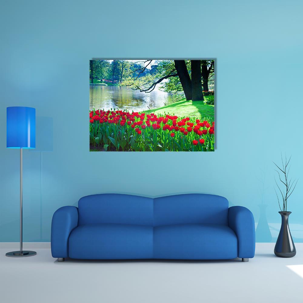 Garden Landscape Canvas Wall Art-1 Piece-Gallery Wrap-48" x 32"-Tiaracle