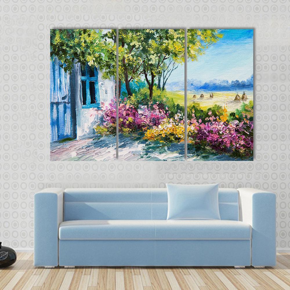Garden Near The House Canvas Wall Art-4 Pop-Gallery Wrap-50" x 32"-Tiaracle