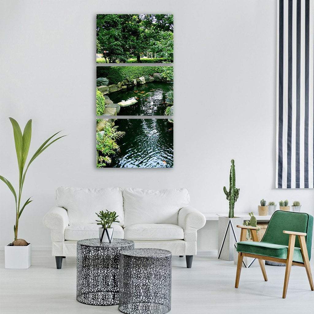 Garden With Pond Japan Vertical Canvas Wall Art-3 Vertical-Gallery Wrap-12" x 25"-Tiaracle