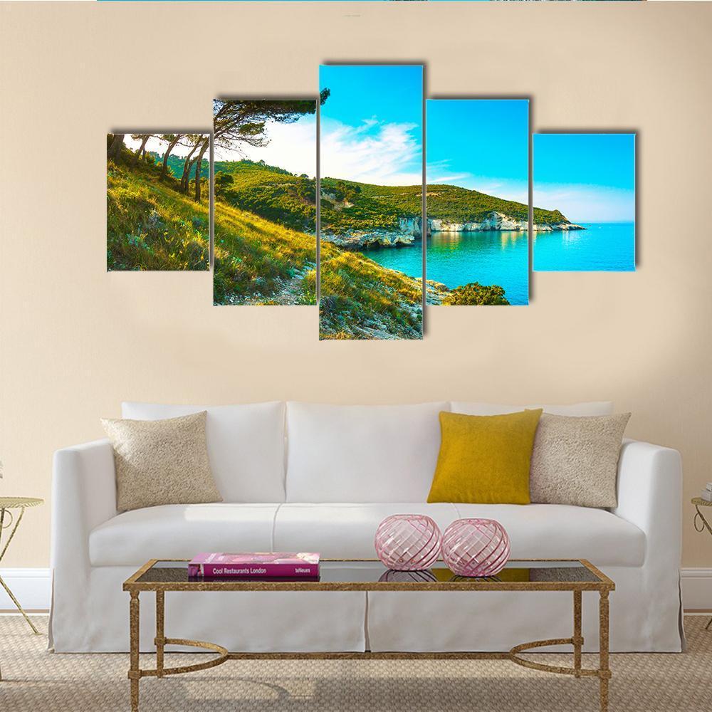 Gargano Rocky Wild Coast Canvas Wall Art-5 Star-Gallery Wrap-62" x 32"-Tiaracle