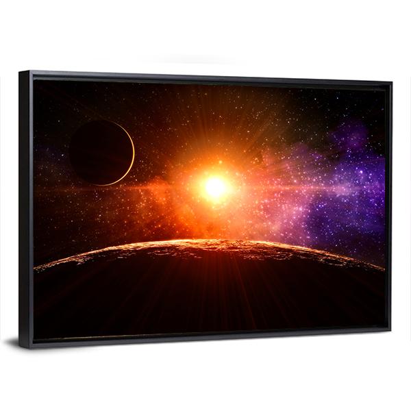 Gas Giant Extra Solar Planet Orbiting A Sun Like Star Canvas Wall Art-3 Horizontal-Gallery Wrap-25" x 16"-Tiaracle