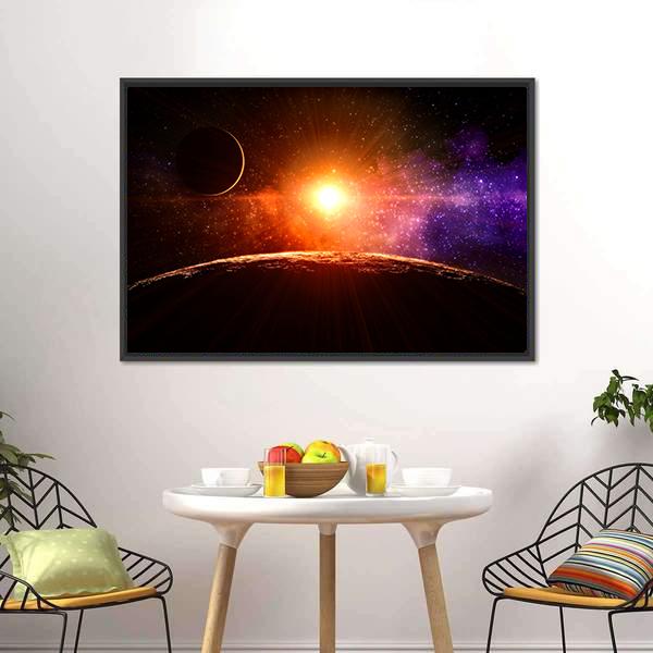 Gas Giant Extra Solar Planet Orbiting A Sun Like Star Canvas Wall Art-3 Horizontal-Gallery Wrap-25" x 16"-Tiaracle