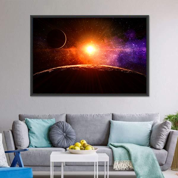 Gas Giant Extra Solar Planet Orbiting A Sun Like Star Canvas Wall Art-3 Horizontal-Gallery Wrap-25" x 16"-Tiaracle