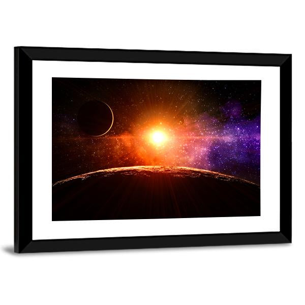 Gas Giant Extra Solar Planet Orbiting A Sun Like Star Canvas Wall Art-3 Horizontal-Gallery Wrap-25" x 16"-Tiaracle