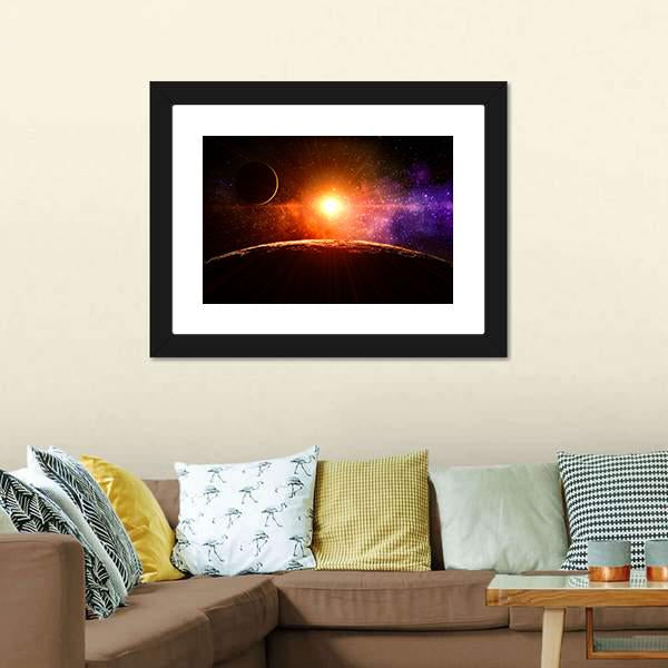 Gas Giant Extra Solar Planet Orbiting A Sun Like Star Canvas Wall Art-3 Horizontal-Gallery Wrap-25" x 16"-Tiaracle
