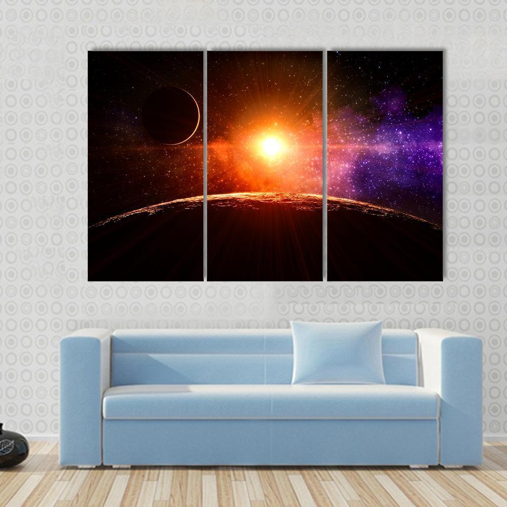 Gas Giant Extra Solar Planet Orbiting A Sun Like Star Canvas Wall Art-3 Horizontal-Gallery Wrap-37" x 24"-Tiaracle