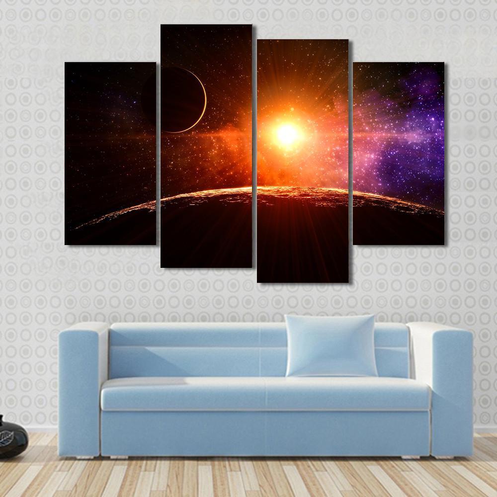 Gas Giant Extra Solar Planet Orbiting A Sun Like Star Canvas Wall Art-4 Pop-Gallery Wrap-50" x 32"-Tiaracle