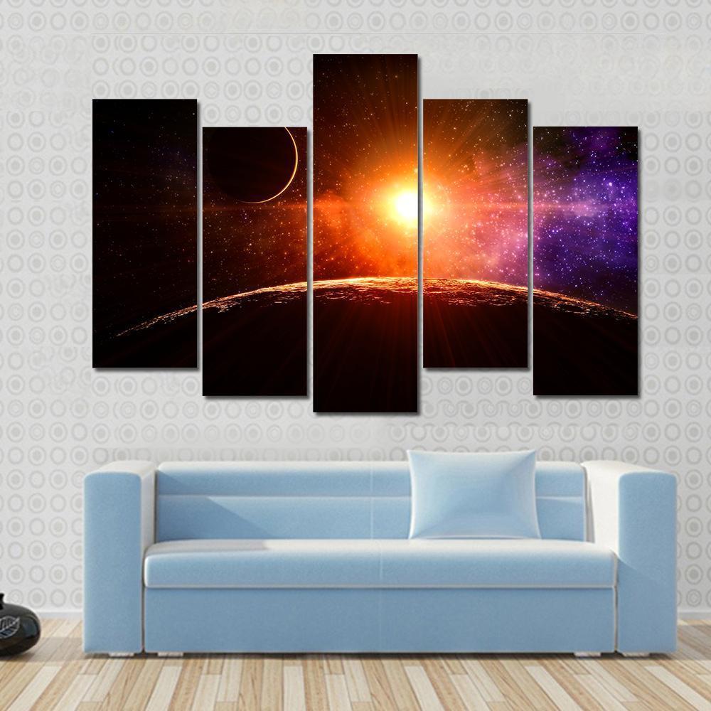 Gas Giant Extra Solar Planet Orbiting A Sun Like Star Canvas Wall Art-5 Pop-Gallery Wrap-47" x 32"-Tiaracle