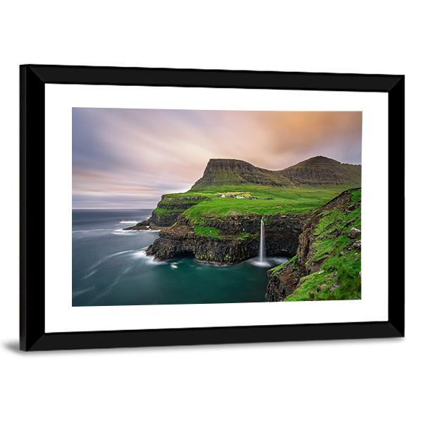 Gasadalur Village &amp; Waterfall Canvas Wall Art-5 Horizontal-Gallery Wrap-22" x 12"-Tiaracle
