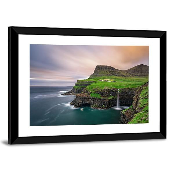 Gasadalur Village &amp; Waterfall Canvas Wall Art-3 Horizontal-Gallery Wrap-25" x 16"-Tiaracle