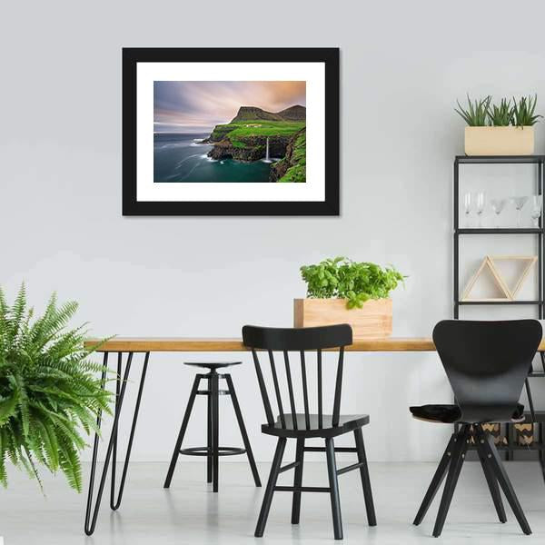 Gasadalur Village & Waterfall Canvas Wall Art-3 Horizontal-Gallery Wrap-25" x 16"-Tiaracle