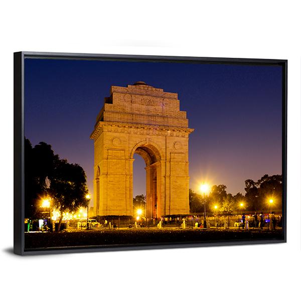 Gate Of India At Night Canvas Wall Art-3 Horizontal-Gallery Wrap-25" x 16"-Tiaracle