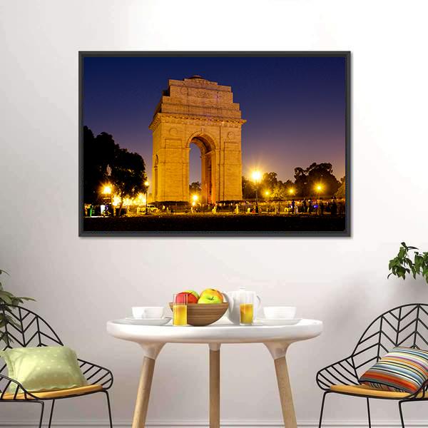 Gate Of India At Night Canvas Wall Art-3 Horizontal-Gallery Wrap-25" x 16"-Tiaracle