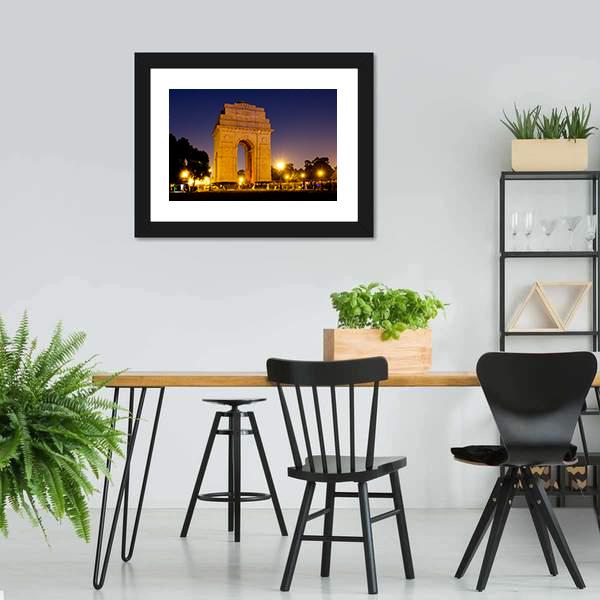 Gate Of India At Night Canvas Wall Art-5 Horizontal-Gallery Wrap-22" x 12"-Tiaracle