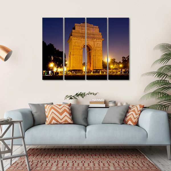 Gate Of India At Night Canvas Wall Art-4 Horizontal-Gallery Wrap-34" x 24"-Tiaracle