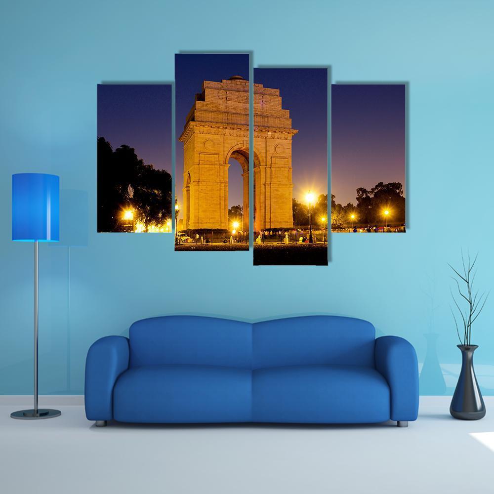Gate Of India At Night Canvas Wall Art-4 Pop-Gallery Wrap-50" x 32"-Tiaracle