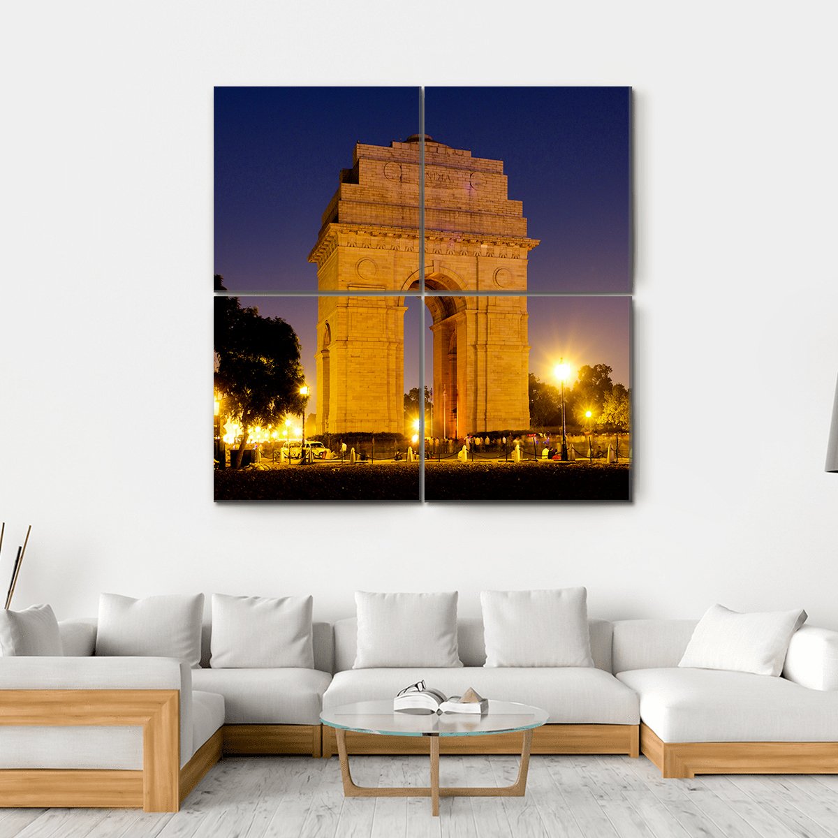 Gate Of India At Night Canvas Wall Art-4 Square-Gallery Wrap-17" x 17"-Tiaracle