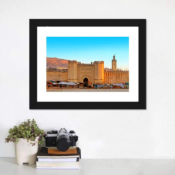 Gate To Ancient Medina Of Fez In Morocco Canvas Wall Art-1 Piece-Framed Print-20" x 16"-Tiaracle
