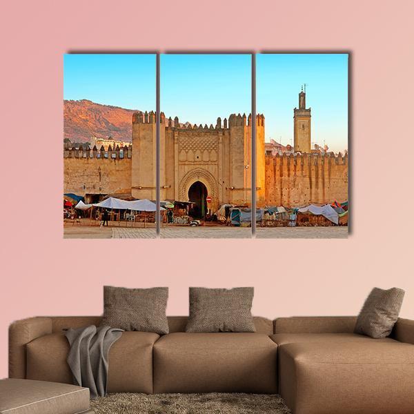 Gate To Ancient Medina Of Fez In Morocco Canvas Wall Art-3 Horizontal-Gallery Wrap-37" x 24"-Tiaracle