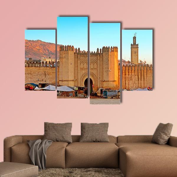 Gate To Ancient Medina Of Fez In Morocco Canvas Wall Art-4 Pop-Gallery Wrap-50" x 32"-Tiaracle