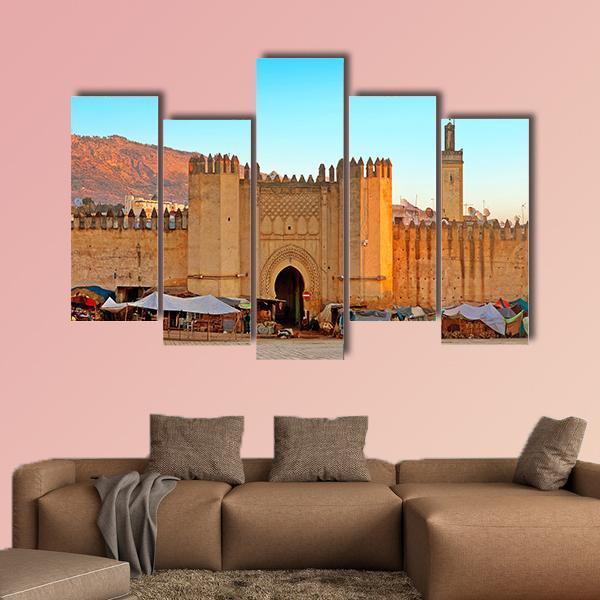 Gate To Ancient Medina Of Fez In Morocco Canvas Wall Art-5 Pop-Gallery Wrap-47" x 32"-Tiaracle