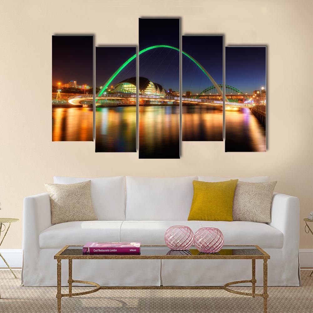 Gateshead Millennium Bridge Canvas Wall Art-5 Pop-Gallery Wrap-47" x 32"-Tiaracle