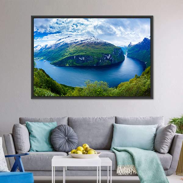 Geiranger Fjord Norway Panoramic Canvas Wall Art-1 Piece-36" x 12"-Tiaracle