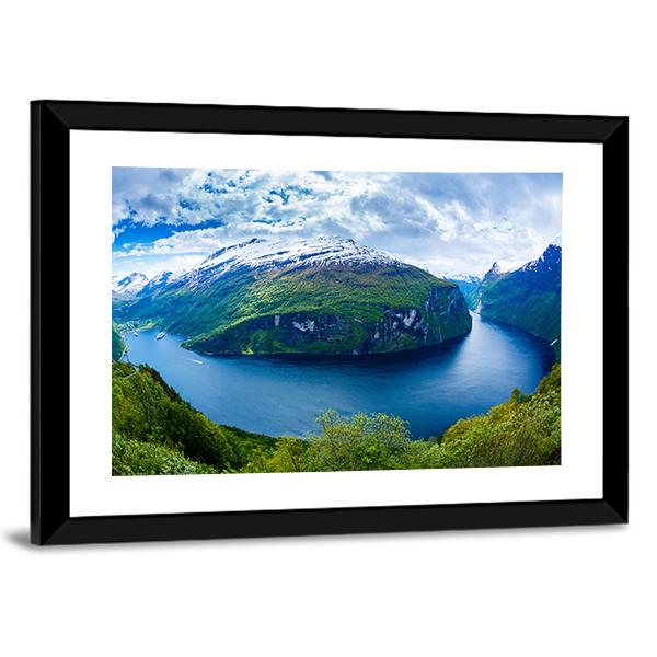 Geiranger Fjord Norway Panoramic Canvas Wall Art-1 Piece-36" x 12"-Tiaracle
