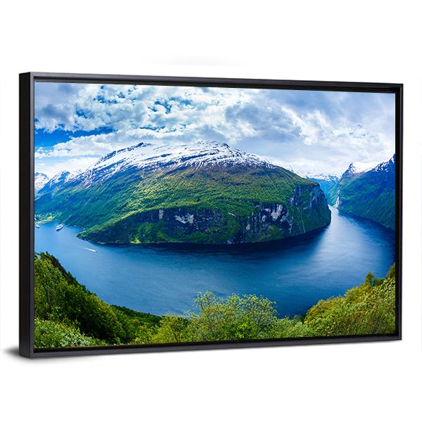 Geiranger Fjord Norway Panoramic Canvas Wall Art-1 Piece-36" x 12"-Tiaracle