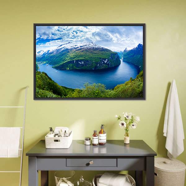 Geiranger Fjord Norway Panoramic Canvas Wall Art-1 Piece-36" x 12"-Tiaracle