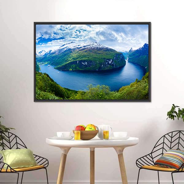 Geiranger Fjord Norway Panoramic Canvas Wall Art-1 Piece-36" x 12"-Tiaracle