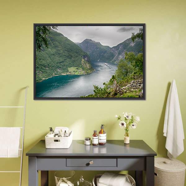 Geirangerfjord Norway Canvas Wall Art-1 Piece-Floating Frame-24" x 16"-Tiaracle