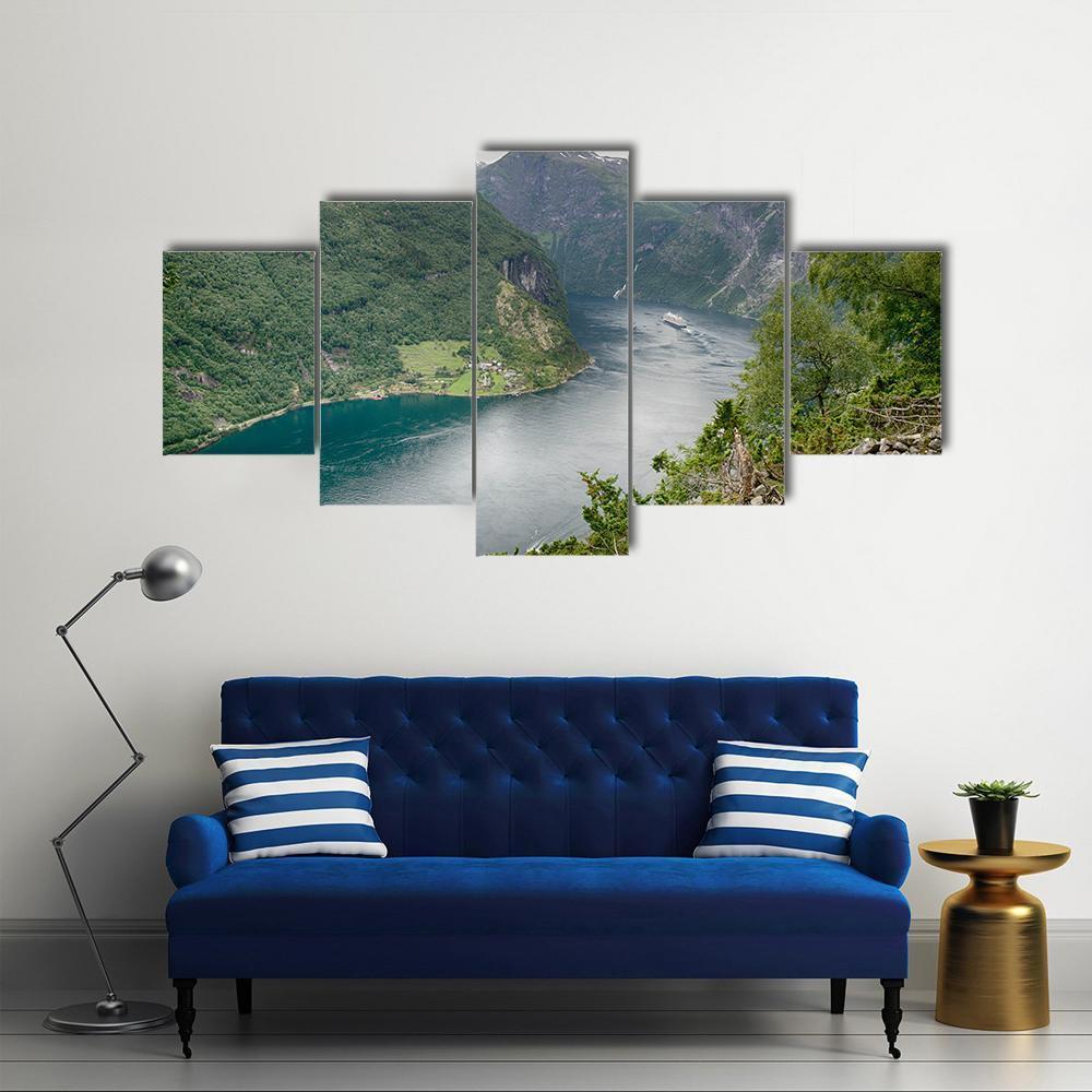 Geirangerfjord Norway Canvas Wall Art-5 Star-Gallery Wrap-62" x 32"-Tiaracle